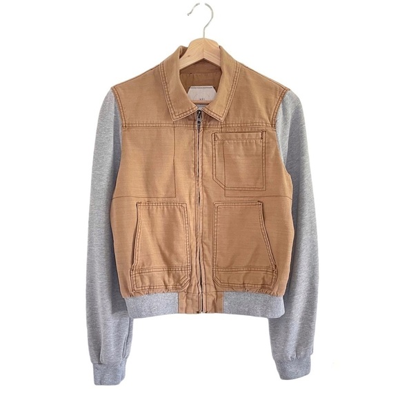 Anthropologie Hei Hei Excursion Collared Bomber Jacket Tan Grey Small - Picture 5 of 15